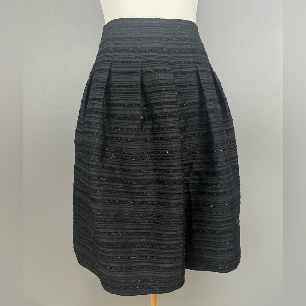 Talbots Petites Size 6P Black Textured Taffeta Pleated A-line Skirt Fully Lined